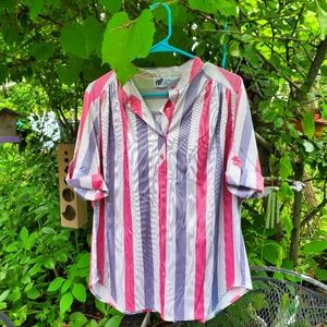 Vintage 70's Top Notch roll tab sleeve striped blouse L / XL